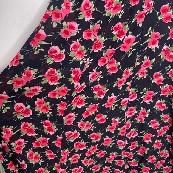 Karin Stevens Vintage 90s Black Rose Print Semi Sheer Midi Dress Size 6 - Picture 10 of 14